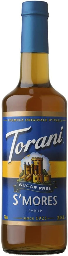 Torani Sugar Free S'mores Syrup bottle ready for sugar-free coffee and desserts.