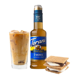 Pouring Torani Sugar Free S’mores Syrup to customize coffee and lattes