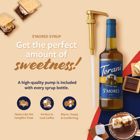 Close-up of pump dispensing Torani S’mores sugar-free syrup