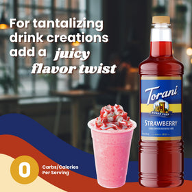 Dessert drizzle of Torani Sugar Free Strawberry Syrup for fruity color without sugar