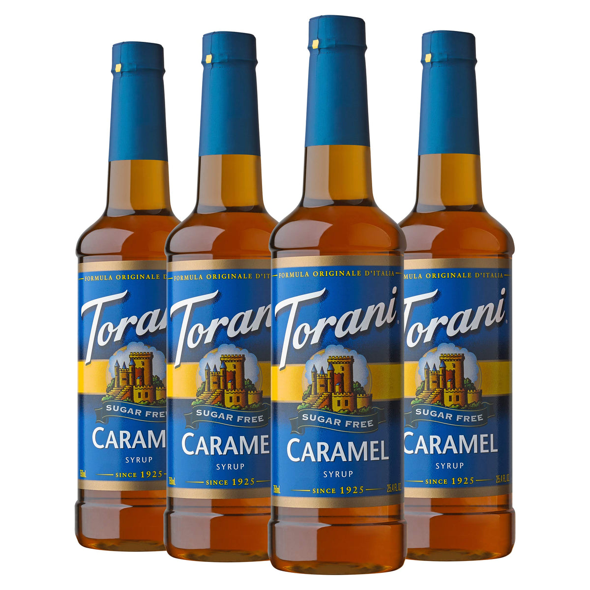 Torani Sugar Free Caramel bottle for zero calorie flavor in coffee