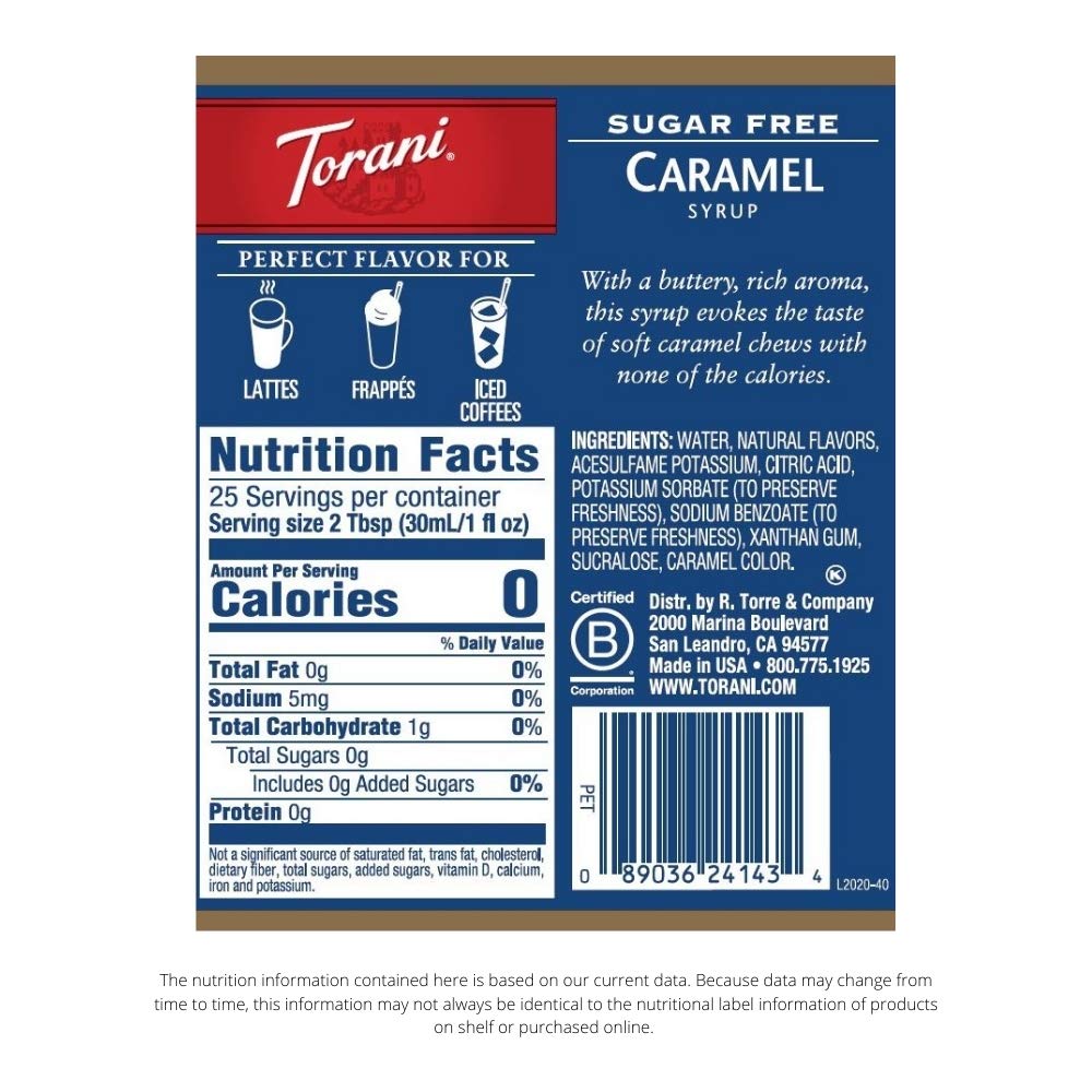 Torani Sugar Free Caramel latte shot elevates taste without sugar
