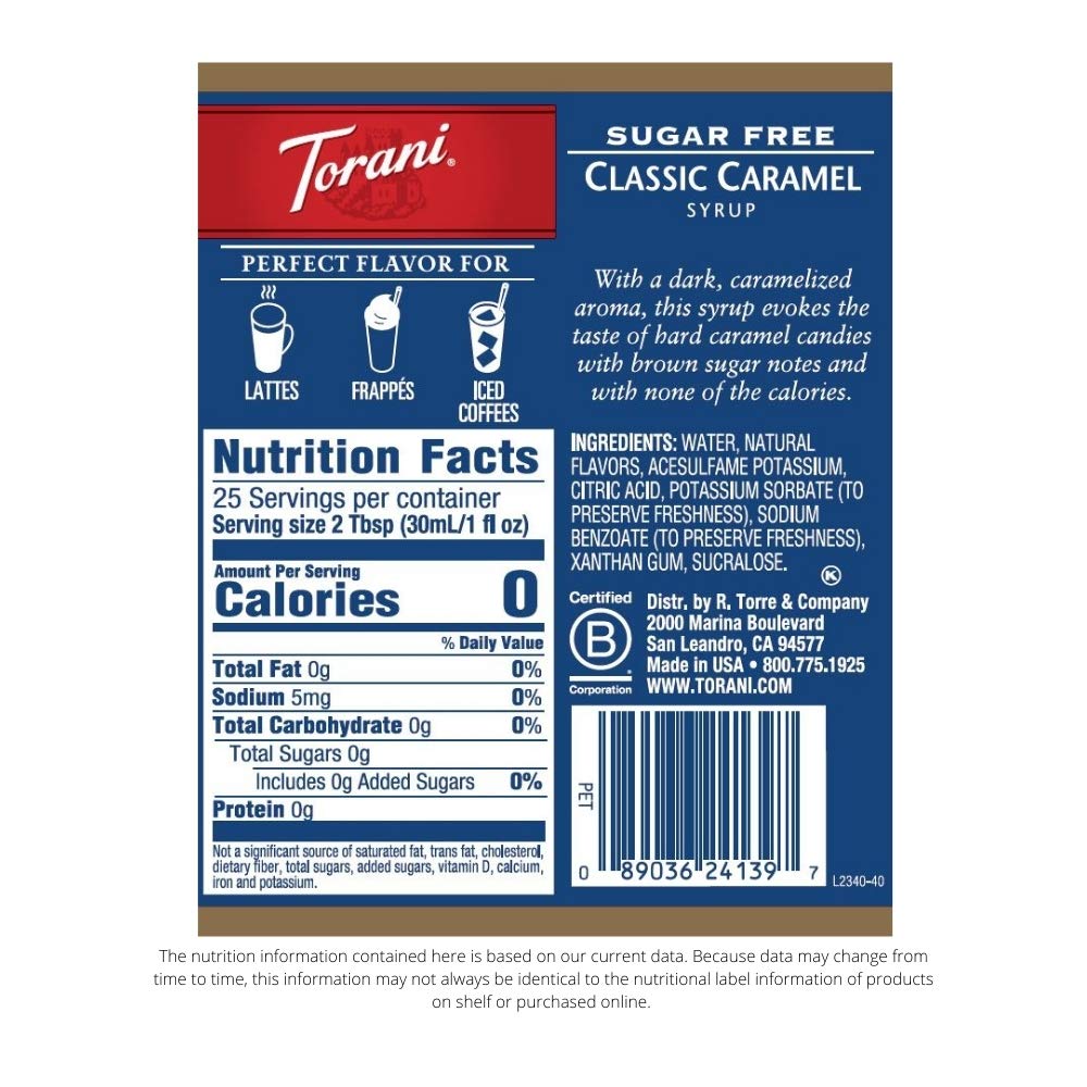 Torani Sugar Free Syrup Classic Caramel in cold brew with zero sugar