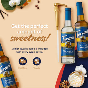 Torani sugar-free hazelnut syrup bottle with pump for toasty nutty notes