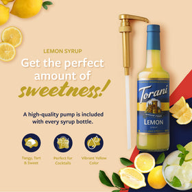 Torani Sugar Free Lemon Syrup pump-dispense setup for mess-free adding.