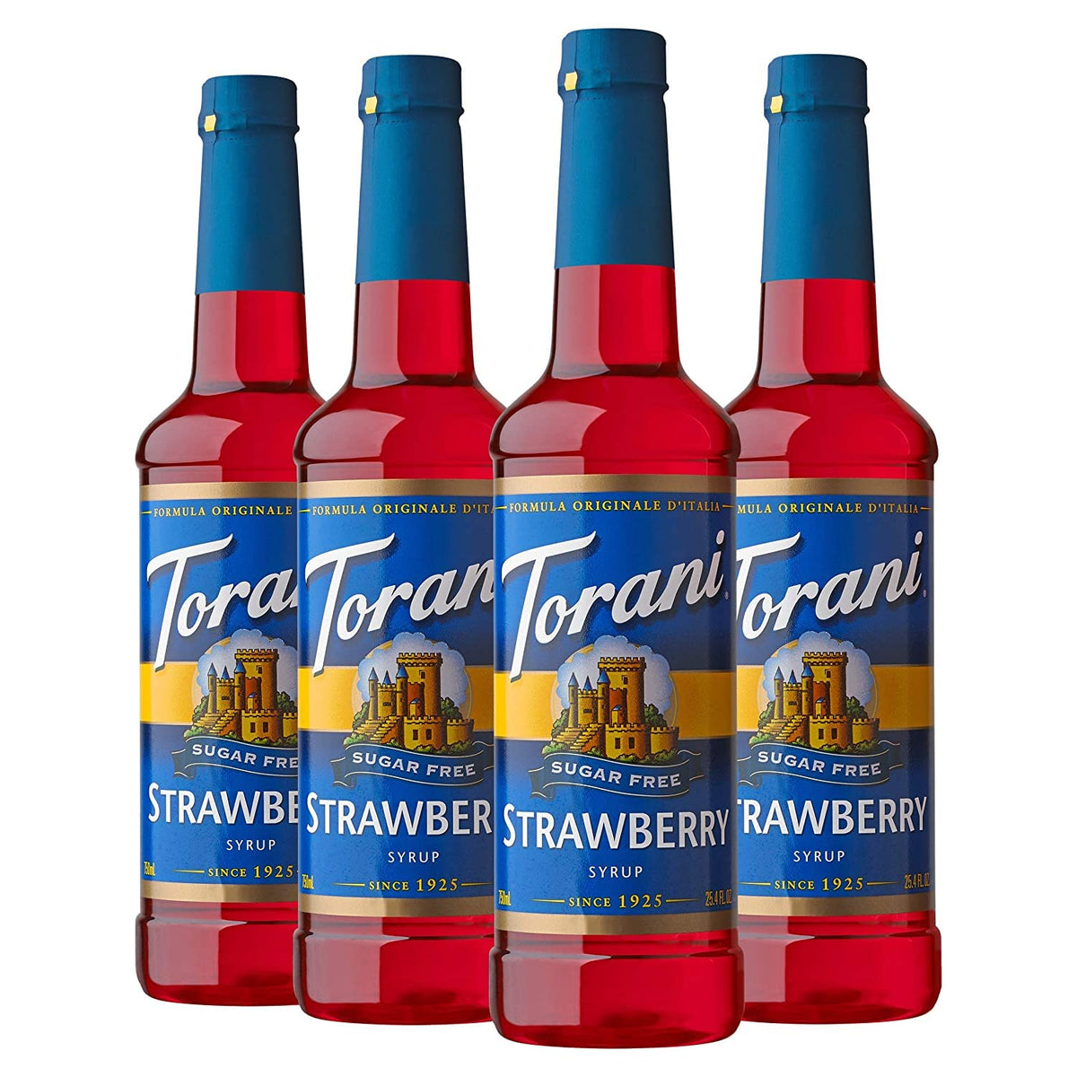 Torani Sugar Free Strawberry bottle showcases zero calorie flavor