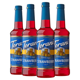 Torani Sugar Free Strawberry bottle showcases zero calorie flavor