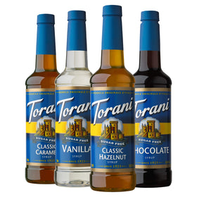 Torani sugar free vanilla bottle ready for keto-friendly coffees.