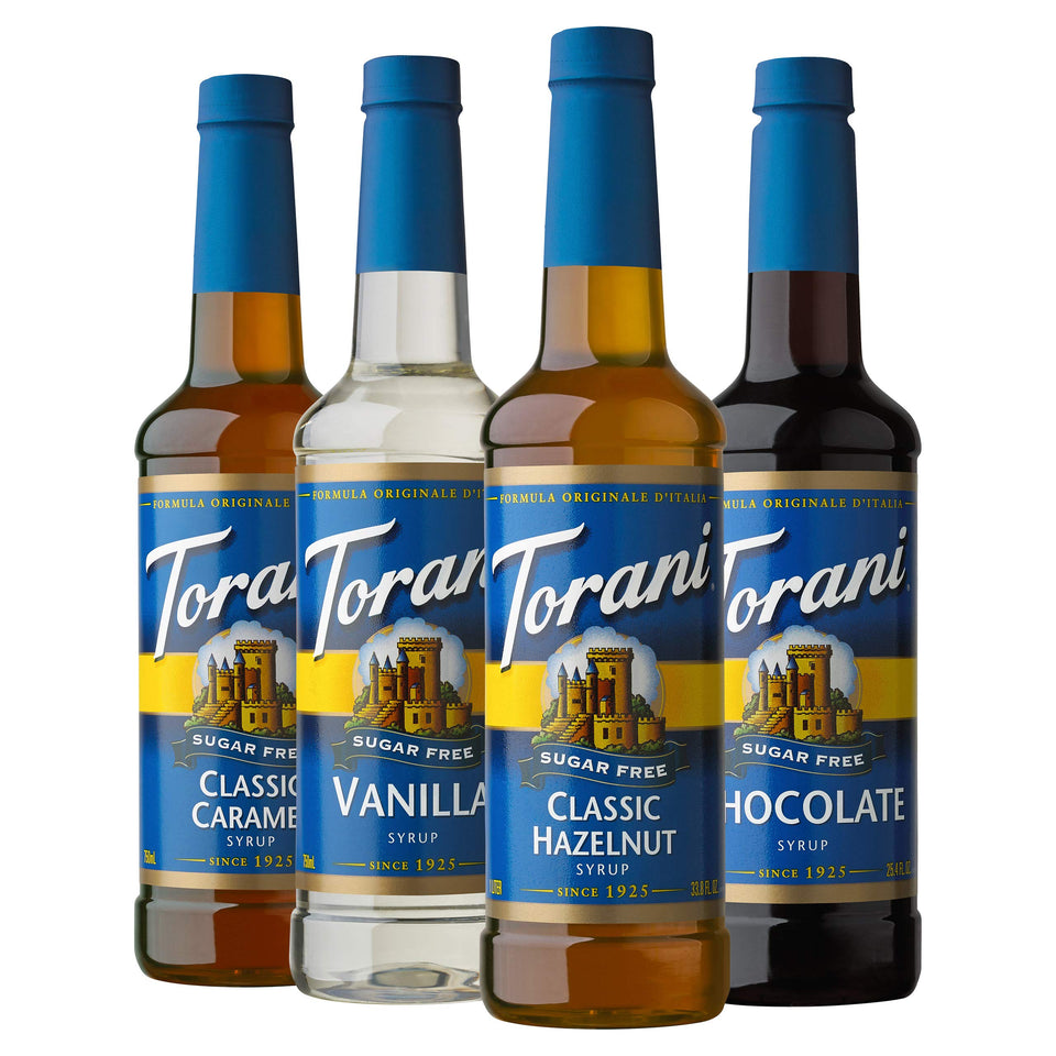 Torani sugar free vanilla bottle ready for keto-friendly coffees.