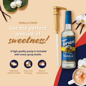 Torani Sugar Free Vanilla Syrup adds vanilla depth to a latte.