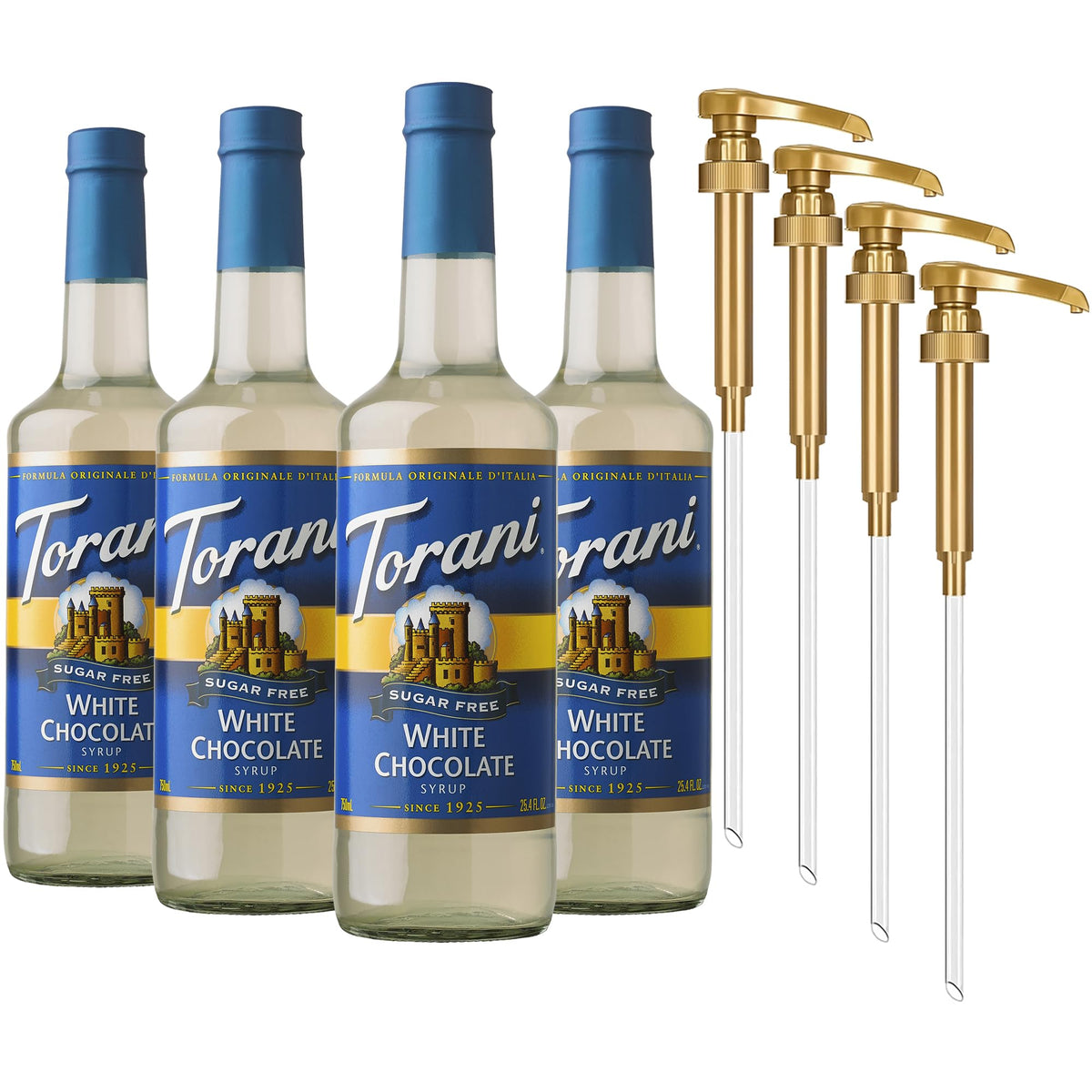 Torani Sugar Free White Chocolate syrup pack shot highlighting zero-calorie flavor boost