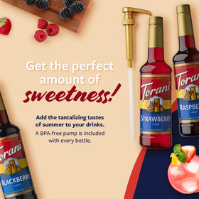 Torani Berry Lovers Blackberry syrup pour, elevates drinks and desserts.