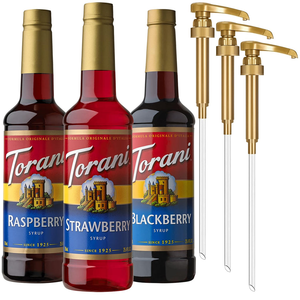 Torani Berry Lovers Raspberry syrup pour, ideal for vibrant cocktails.