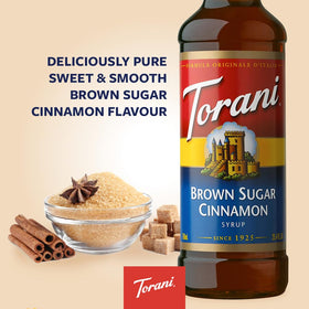 Torani syrup on kitchen counter, ready to flavor beverages.