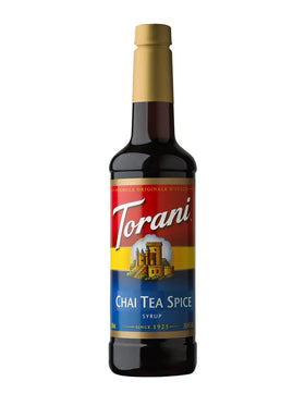 Torani Chai Tea Spice syrup bottle ready for café-style drinks at home