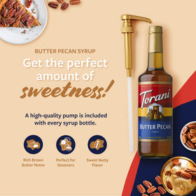 Close-up of Torani Butter Pecan Syrup highlighting browned butter notes.