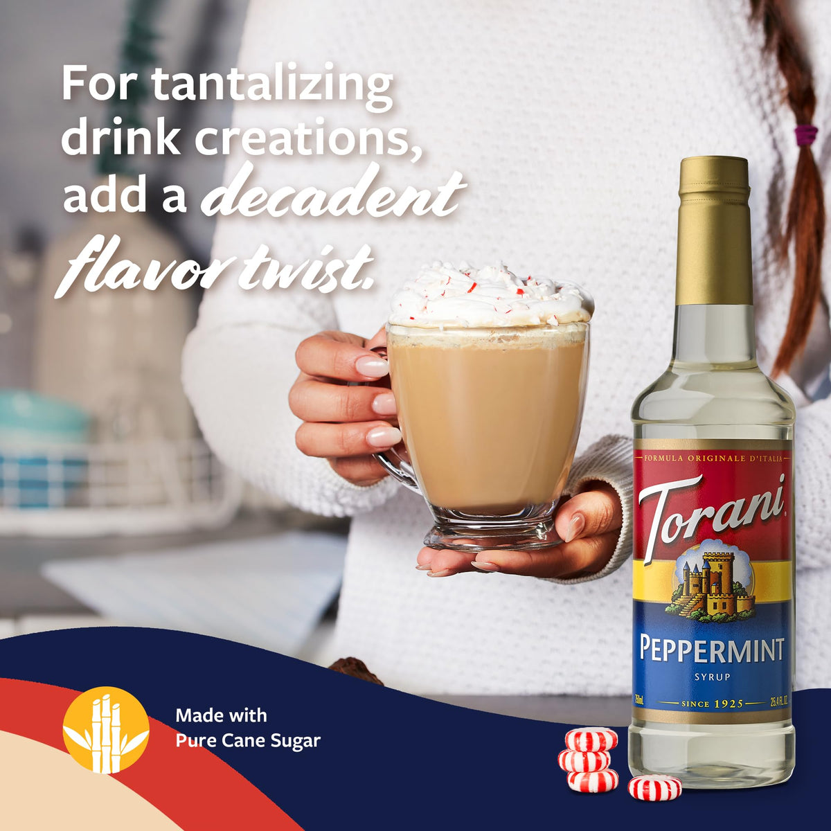 Gold-standard flavoring process preserves authentic peppermint taste in Torani syrup.