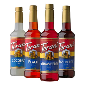 Torani Syrup Variety Pack bottle pour for crafting Italian sodas at home