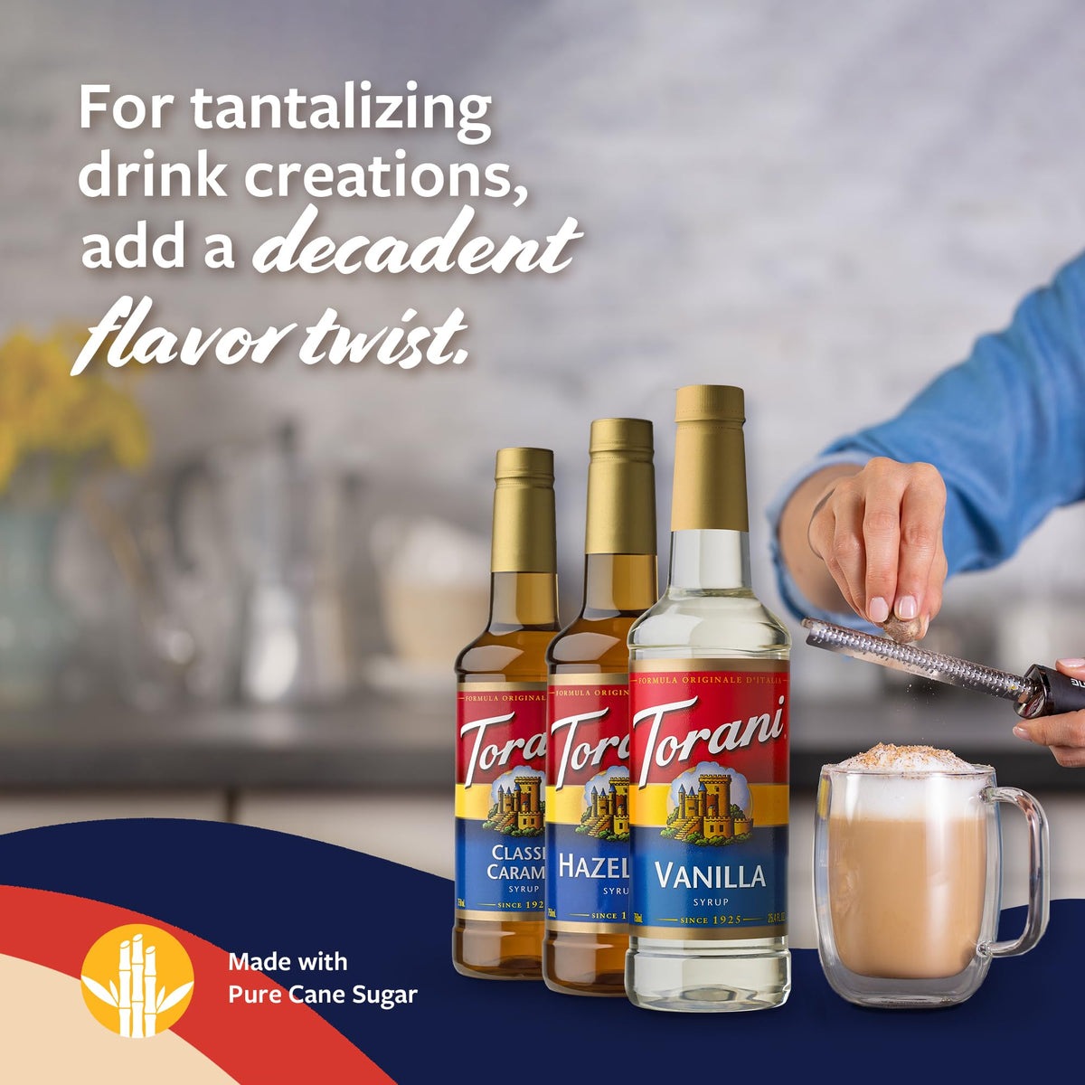 Pumps included for Torani syrups enabling easy, mess-free portioning.