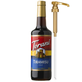 Torani tiramisu syrup bottle with pump for precise sweetening