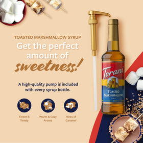 Pour-ready Torani Toasted Marshmallow syrup enhances coffee with nostalgic marshmallow notes.