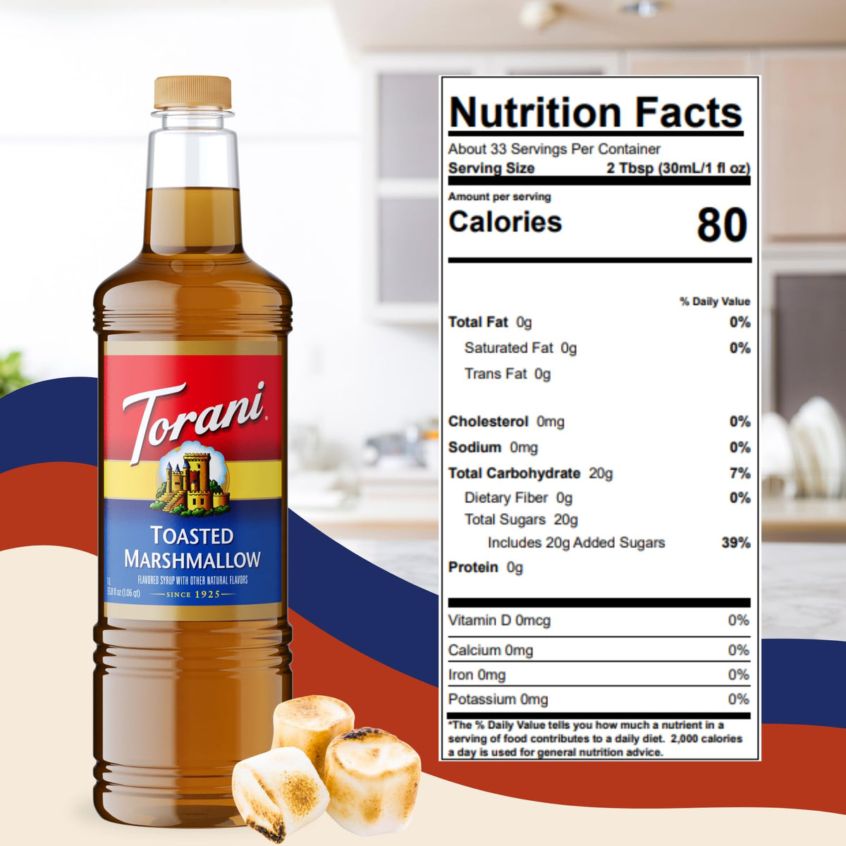 Torani Syrup bottle shown in café setup for professional-quality drinks.