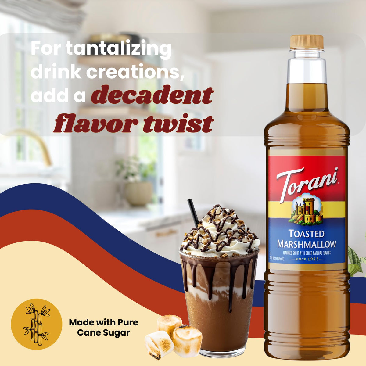 Torani syrup drizzled into hot chocolate for cozy flavor.