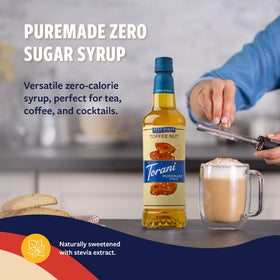 Torani Toffee Nut Syrup pour over coffee for cafe-inspired flavor at home.