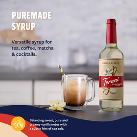 Pour action of Torani Vanilla Salt Syrup ideal for coffee and cocktails