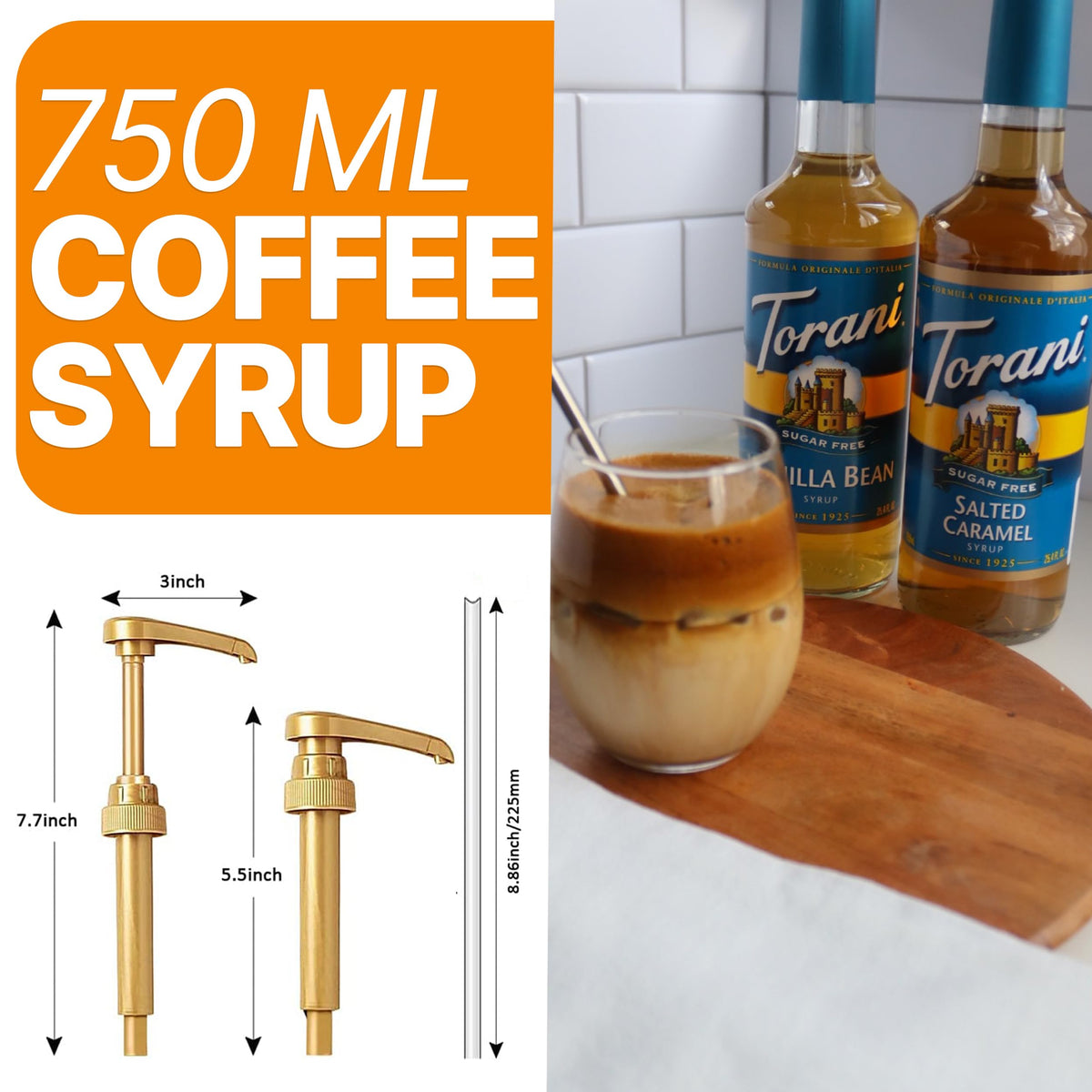Close-up of Torani vanilla syrup highlighting quality ingredients