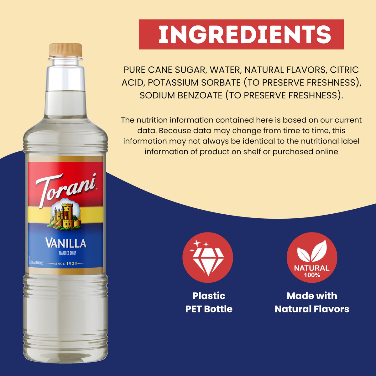 Torani Vanilla Syrup added to coffee creates a balanced aroma.