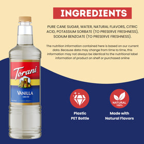 Torani Vanilla Syrup added to coffee creates a balanced aroma.
