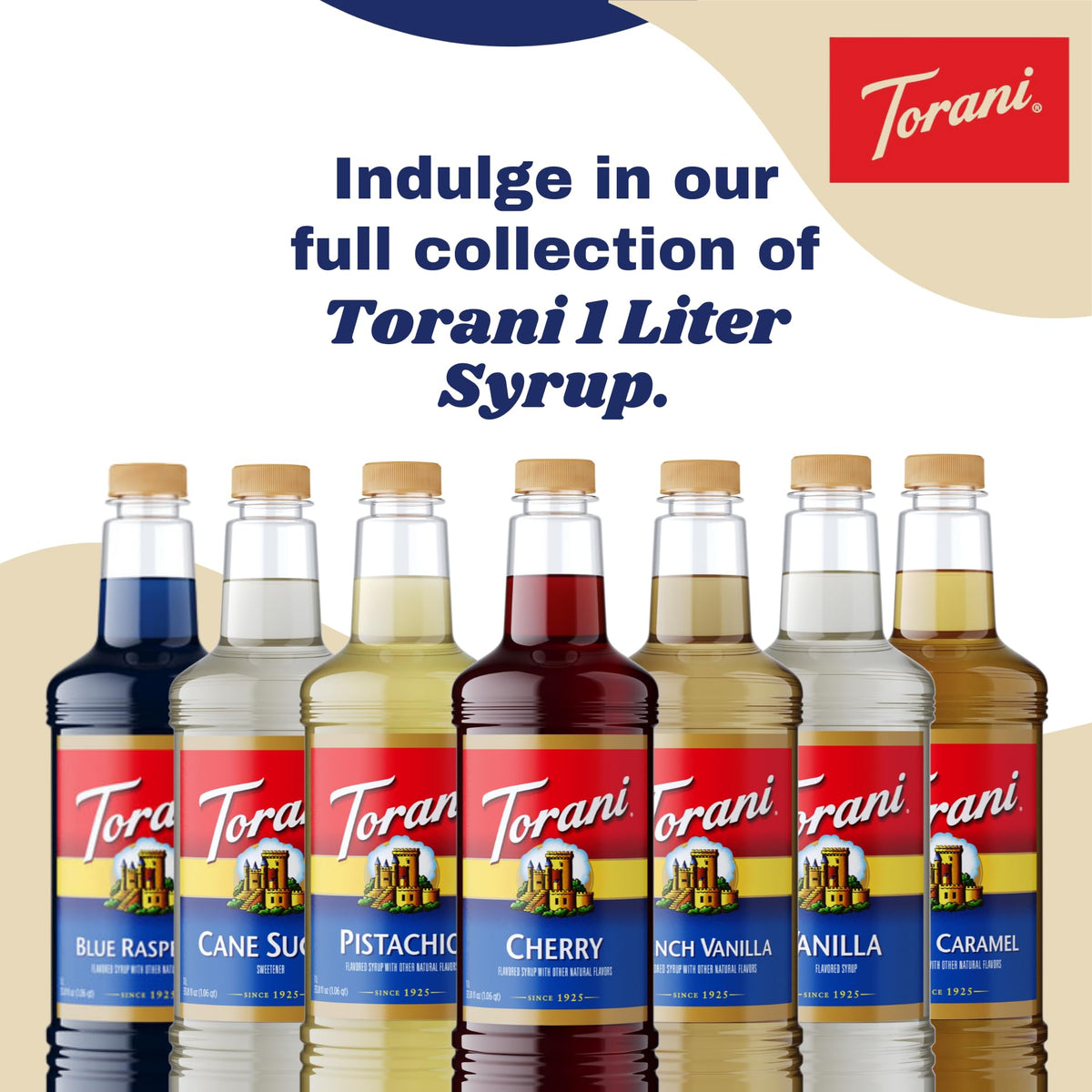 Torani Vanilla Syrup bottle with pump supports consistent flavors daily.