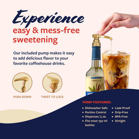 Torani Vanilla syrup pump in action delivering mess-free sweetness.