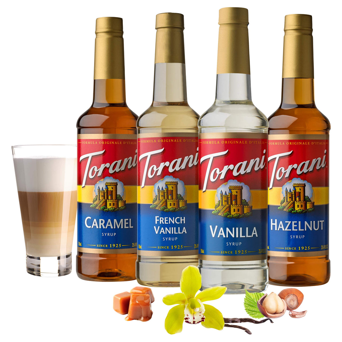 Torani French Vanilla bottle pour adds creamy vanilla aroma to cappuccinos.
