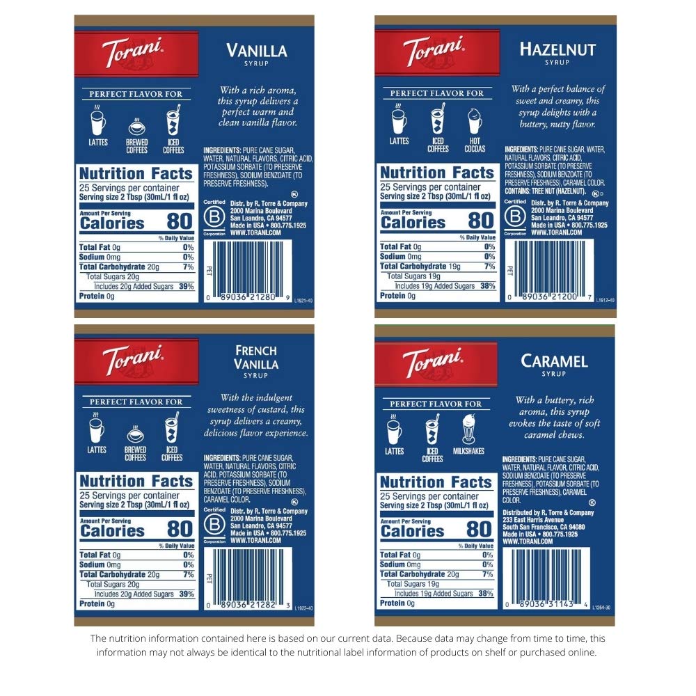 Torani Vanilla bottle pour versatile sweetness for teas and beverages.