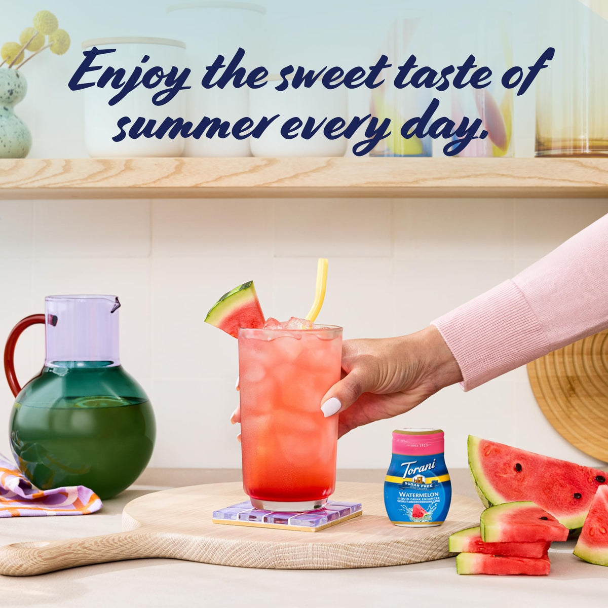 Torani Watermelon sugar-free drops added to tea for a refreshing twist