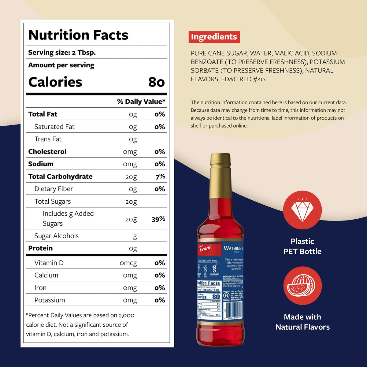 Torani Watermelon Syrup bottle on bar highlights easy, mess-free flavoring