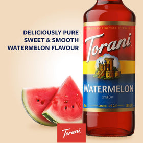 Torani Watermelon Syrup being poured into a glass elevates iced beverages.