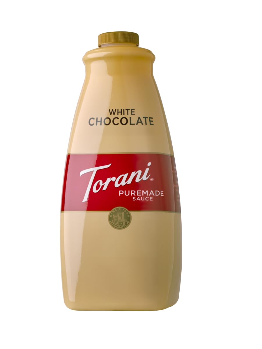 Torani White Chocolate Sauce 64oz bottle front for café‑style drinks