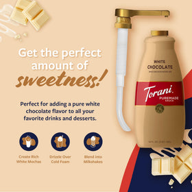 Torani White Chocolate Sauce drizzle over dessert for glossy topping