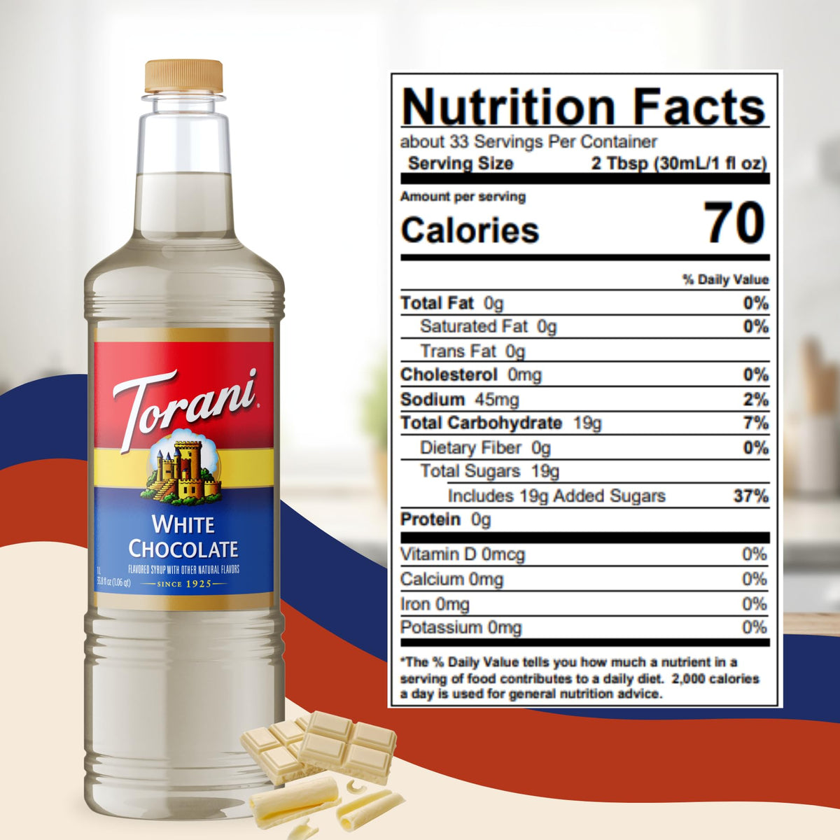 Torani White Chocolate Syrup ideal for cocktails and mocktails.