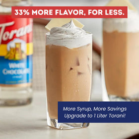 Torani White Chocolate Syrup pump in action enhances beverages.