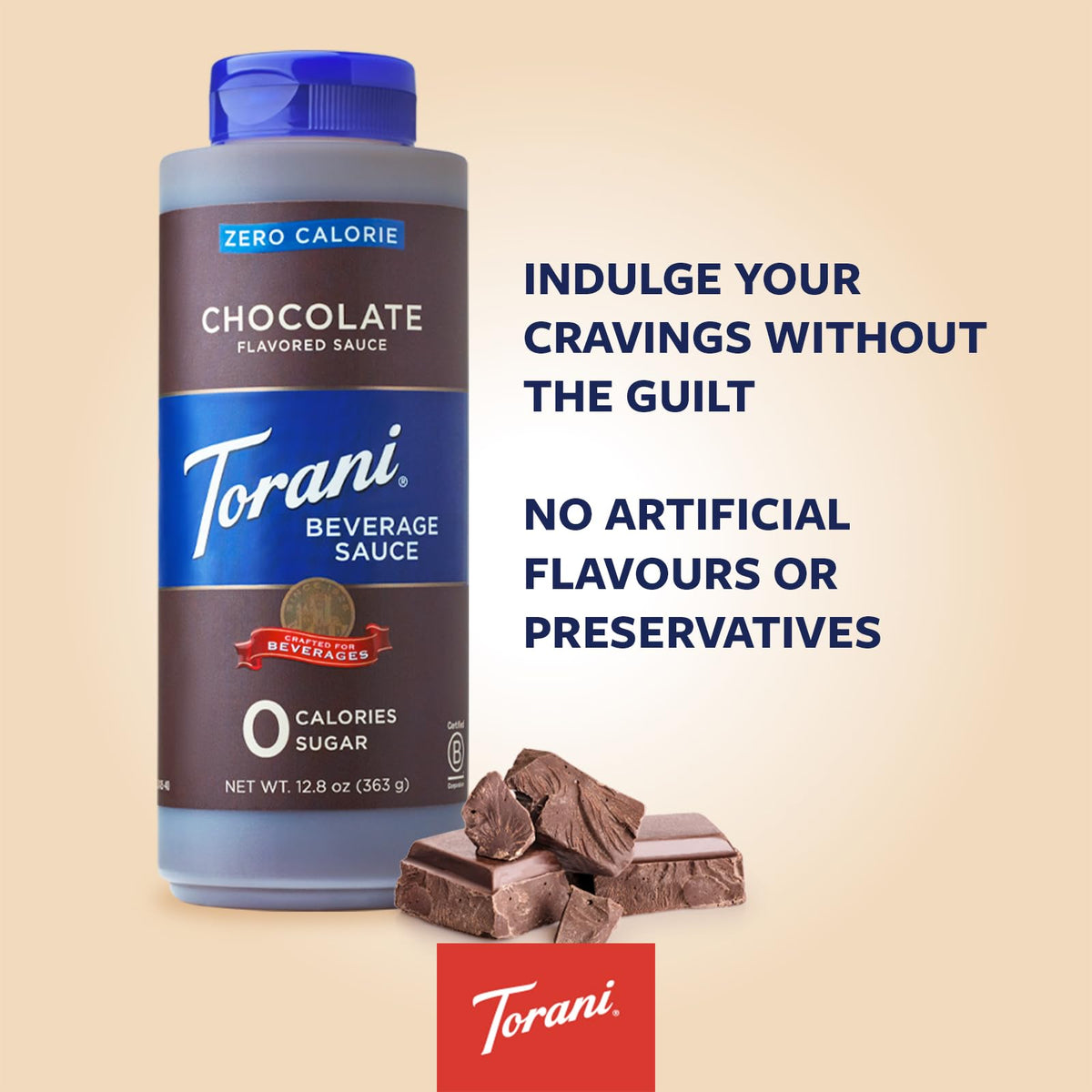 Torani chocolate sauce drizzled on a coffee drink for mochas and lattes.