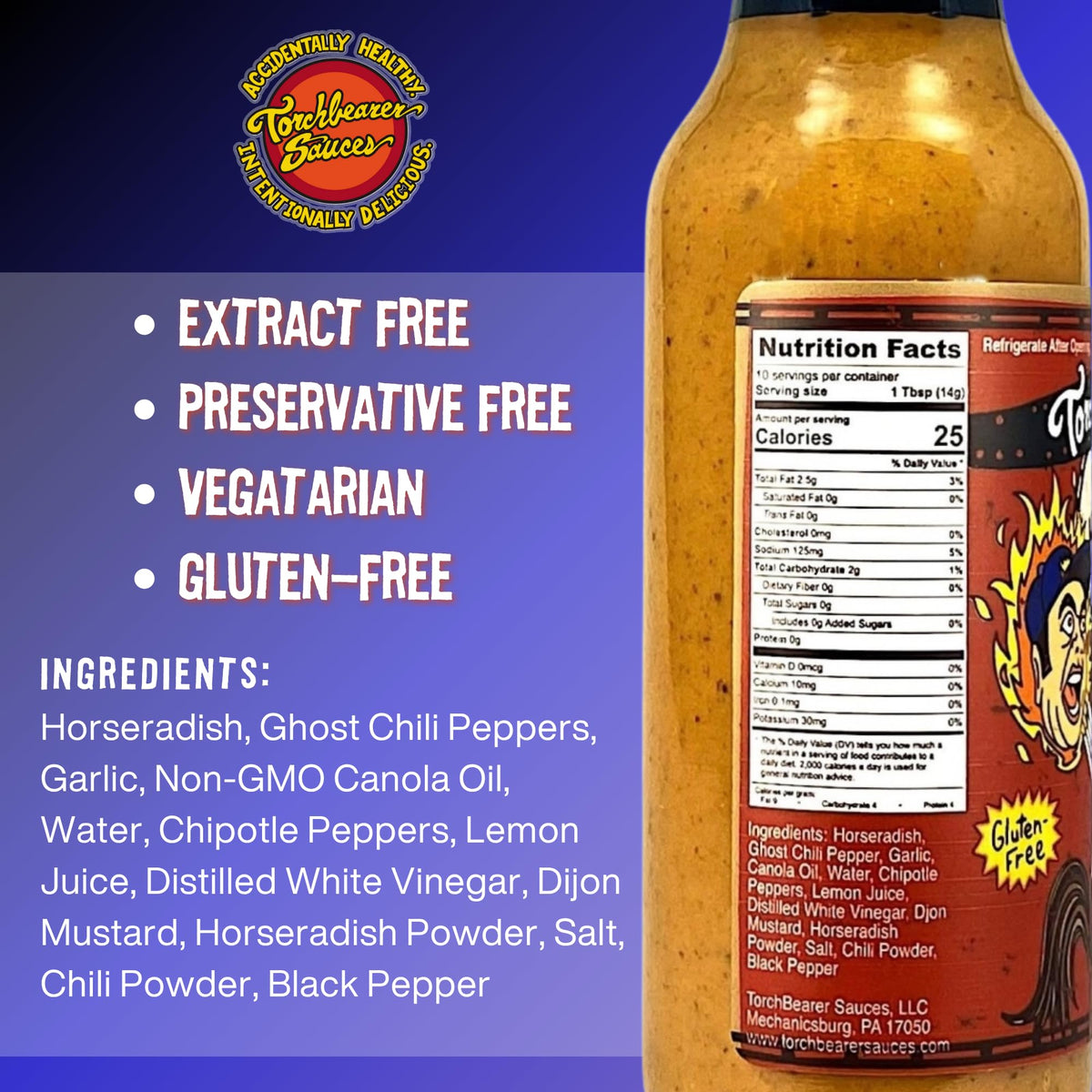 TorchBearer Headless Horseradish Ghost Pepper close-up highlights creamy texture and smoky notes.