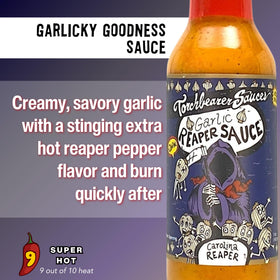 Torchbearer Garlic Reaper ingredients highlight Carolina Reaper and garlic.