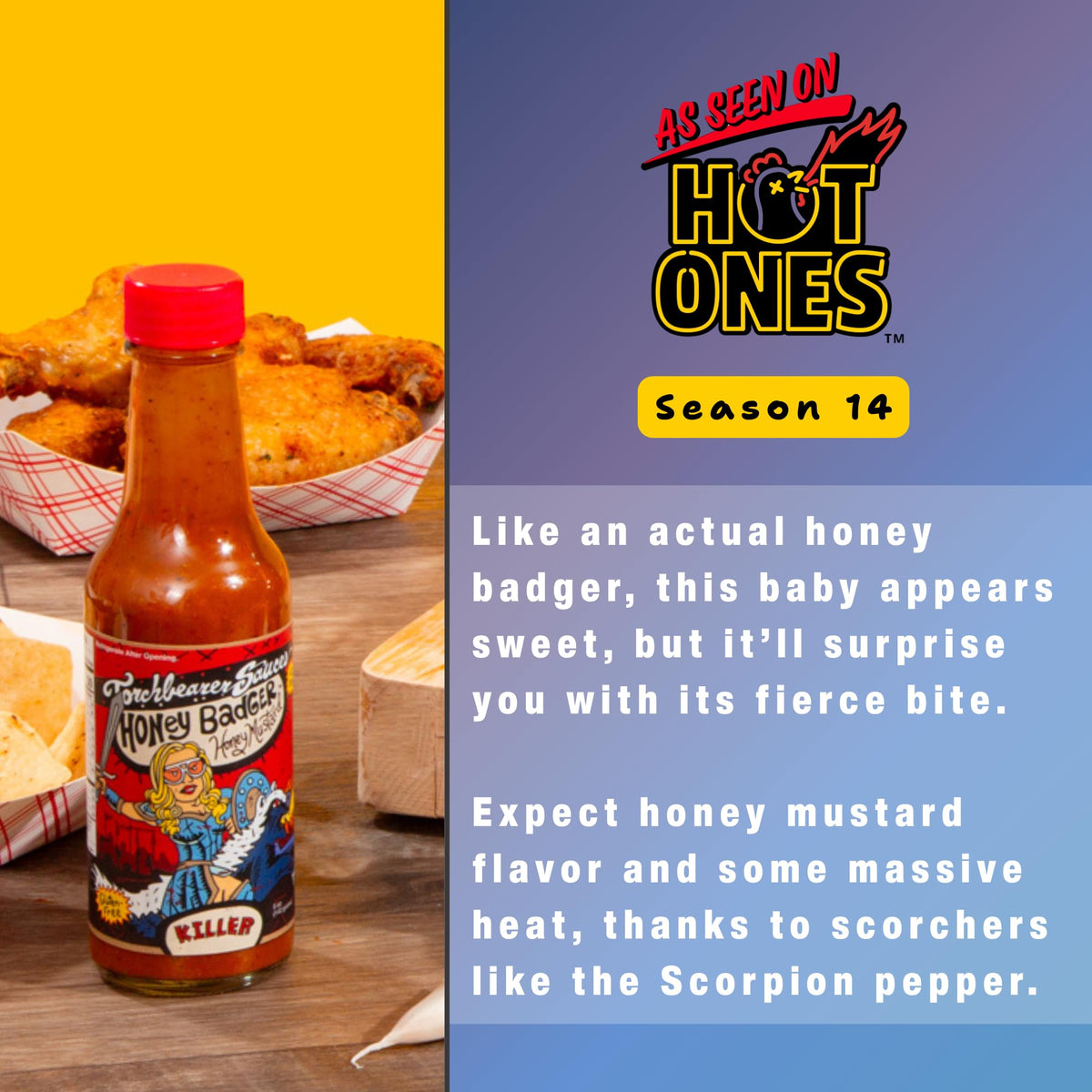 Torchbearer Honey Badger Hot Sauce dish ready to glaze wings