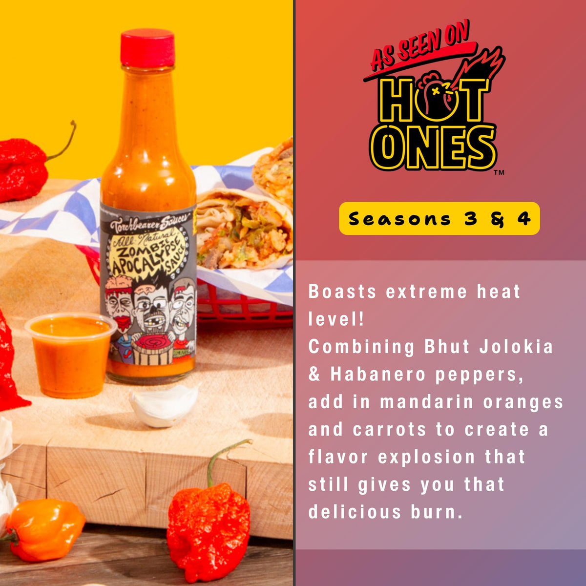 Gift set packaging from Torchbearer Sauces offering three bold hot sauces.
