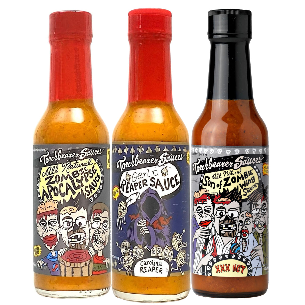 Torchbearer Zombie Apocalypse bottle with intense heat and bold flavor.