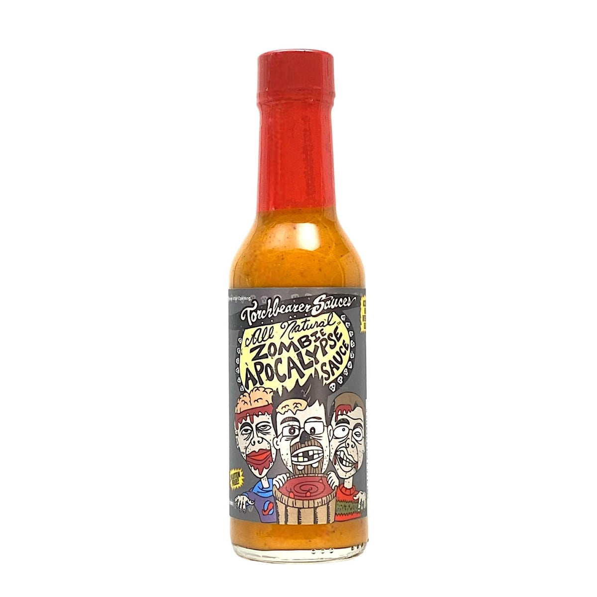 Torchbearer Zombie Apocalypse Ghost Chili hot sauce bottle delivers bold heat and robust flavor.